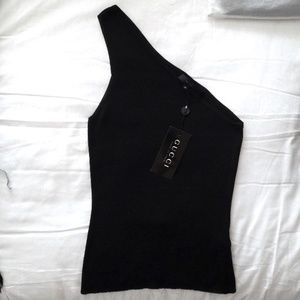 Vintage Gucci One Shoulder Black Top With Tag.  Size Medium      Authentic